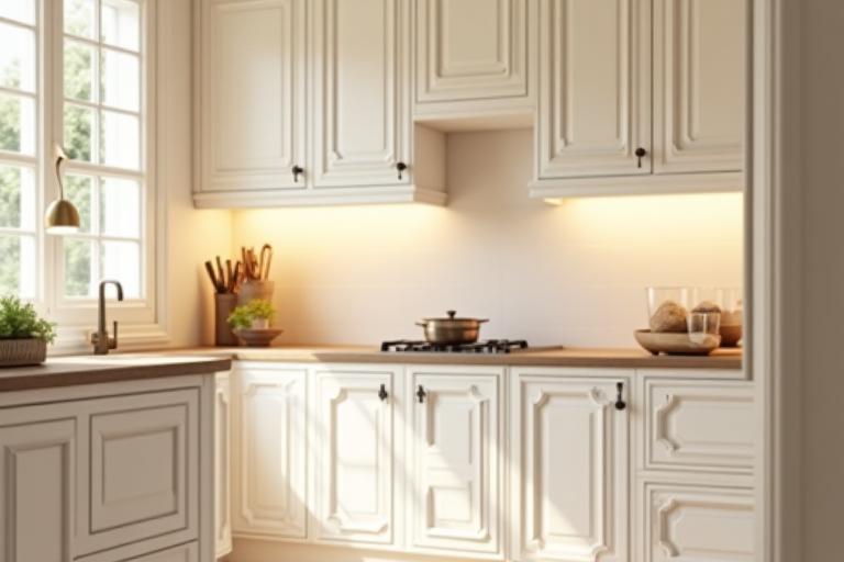 Elegant classic white kitchen cabinets in a UAE home