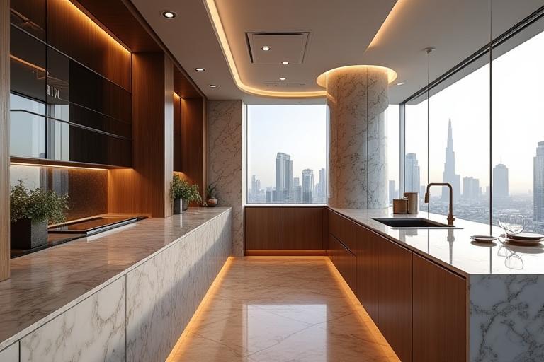 Luxurious kitchen design in a Dubai penthouse